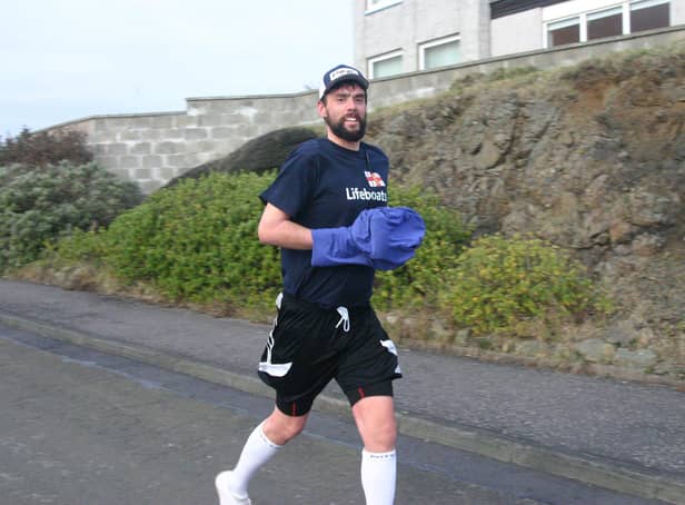 Ralph Johnston (36) has raised £6000 for Kinghorn RNLI after completing his double marathon challenge. Pic: Kinghorn RNLI.