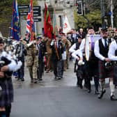 The parade marched from the Town House through the Memorial Gardens to the War Memorial for the service. Pic:  Fife Photo Agency