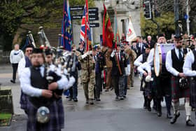 The parade marched from the Town House through the Memorial Gardens to the War Memorial for the service. Pic:  Fife Photo Agency
