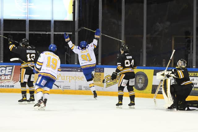 Fife Flyers celebrate victory against Nottingham Panthers