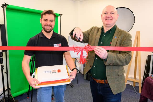 MidgeBite founder, Gavin Hugh with local MP Neale Hanvey at the official opening last week.