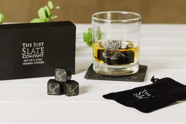 Set of whisky stones, part of the new range from Kirkcaldy based Just Slate