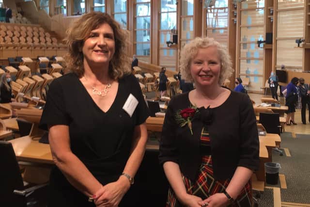 Mandy Henderson with MSP for Mid Scotland and Fife, Claire Baker last Saturday at the Scottish Parliament.
