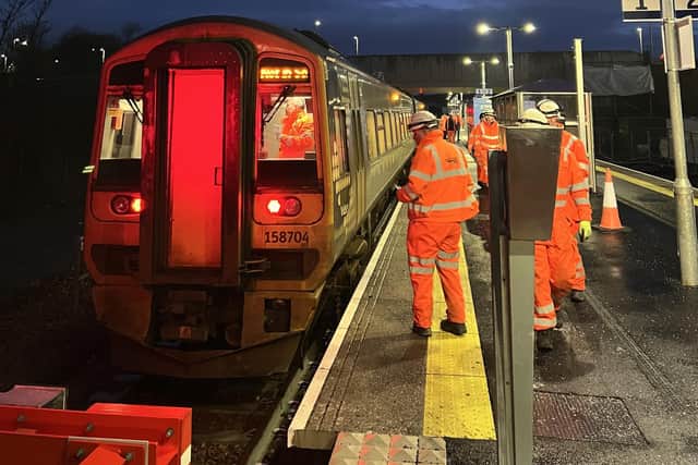 The first test train at the new Leven station (Pic: Network Rail)