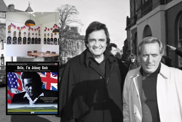 Johnny Cash, pictured in Falkland in 19891 with Andy Williams, is celebrated in a new exhibition (Picas: TSPL/Submitted)