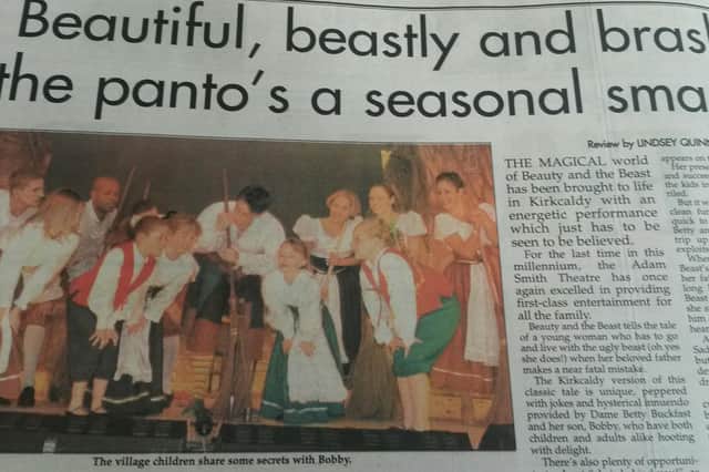 James McAvoy panto review from 1999 in Fife Free Press - he appeared as Bobby Buckfast in Beauty & The Beast at the Adam Smith Theatre, Kirkcaldy