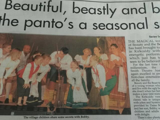 James McAvoy panto review from 1999 in Fife Free Press - he appeared as Bobby Buckfast in Beauty & The Beast at the Adam Smith Theatre, Kirkcaldy