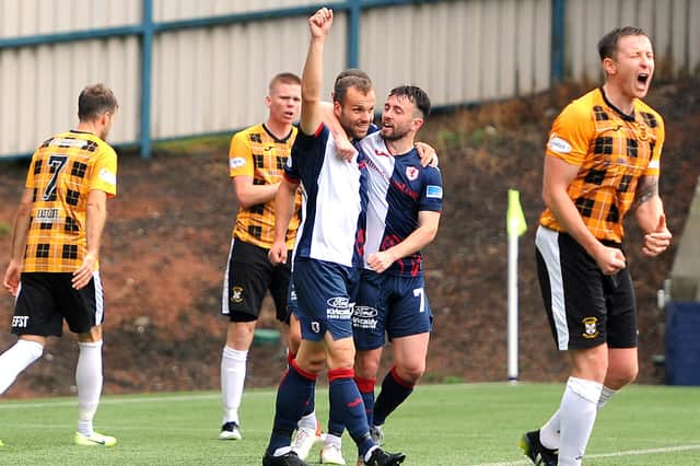 Raith Rovers' Matej Poplatnik celebrates his winning goal against East Fife last week with Aidan Connolly (picture by Fife Photo Agency)