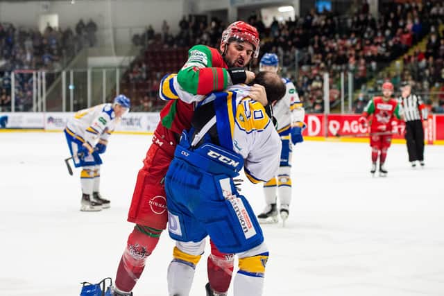 Fisticuffs in the game between Cardiff Devils and Fife Flyers (Pic: James Assinder)