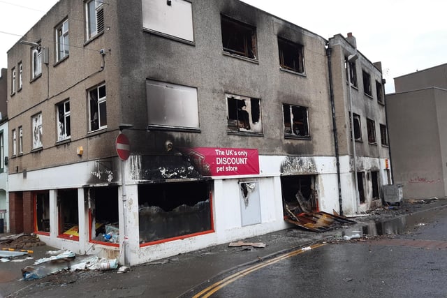 The devastating damage caused by the blaze at Poundstretchers earlier this month.
