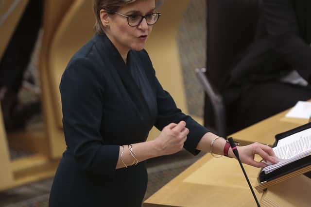 Scotland's First Minister Nicola Sturgeon, during First Minster's Questions at the Scottish Parliament in Holyrood, Edinburgh. Picture date: Thursday January 13, 2022.