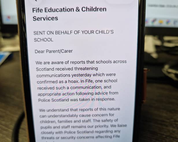 The message sent to parents in Fife | Pic Fife Free Press