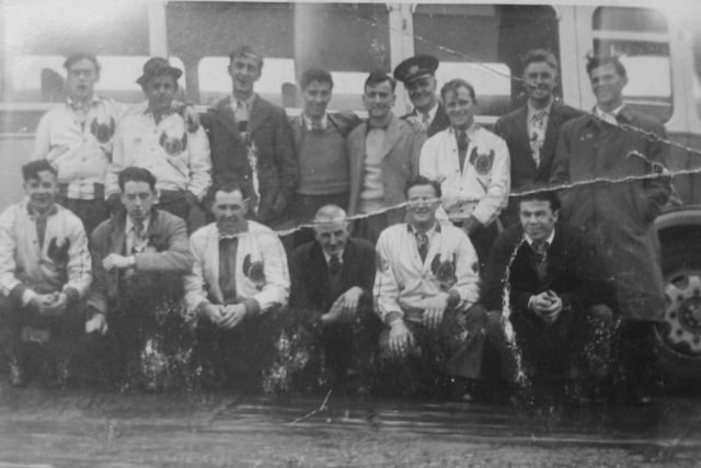 Fife Flyers 1948 - bus trip to Durham to play Durham Wasps, possibly to mark the first ever game staged at the newly opened Durham Ice Rink. 
The team would have to get the ferry across the Forth before continuing their journey south by road.