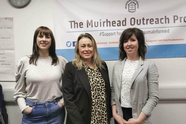 From left:  Muirhead Outreach Project support worker Mandy Temple, manager Shannon Wright and Trauma Healing Together founder Roxanne Kerr