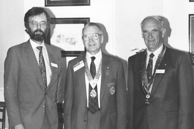 Leven Rotary Club senior vice-president Alex Grosset and president Bill Wood with district governor Bill Pirrie at the Old Manor Hotel, Lundin Links, in 1993.