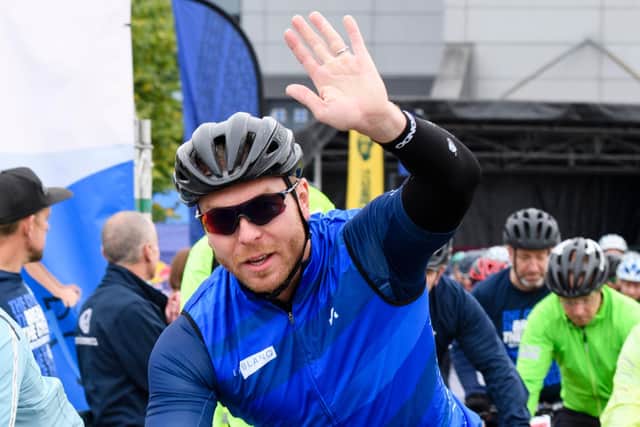 Scottish Olympic hero Sir Chris Hoy was joined by hundreds of other riders during a 60-mile route as part of Social Bite's Break the Cycle initiative. Picture: Ian Georgeson.