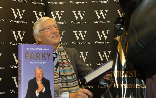 Michael Parkinson signing his book "Parky.  at Waterstone's in Princes Street, Edinburgh