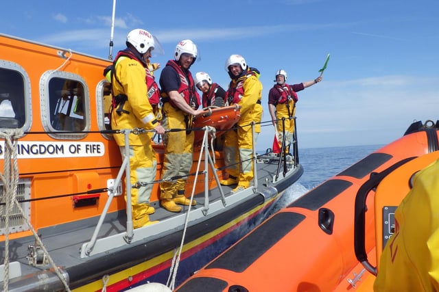 Kinghorn lifeboat out on exercise with Anstruther lifeboat in 2019