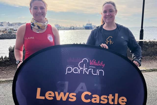 Claire Doak and Michaela Sullivan on Stornoway for the Lews Castle parkrun