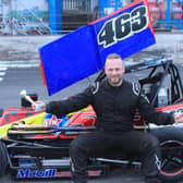 Ryan McGill is pictured after a race win during his debut Formula II stock car season in 2023