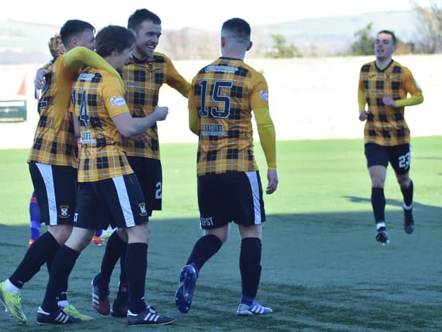 East Fife are all smiles after opening the scoring. Pic by Kenny Mackay