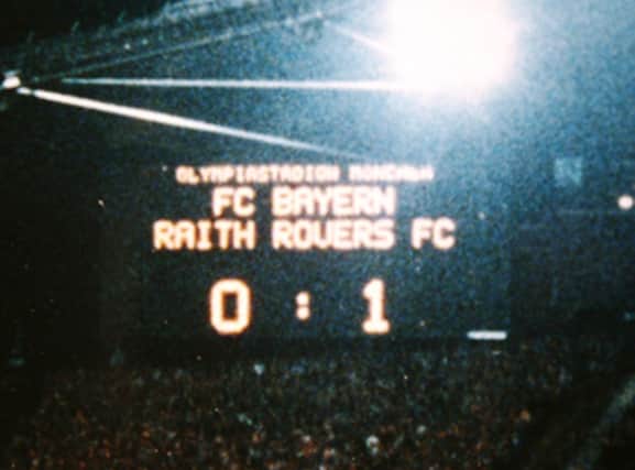 The famous half-time scoreboard in Munich - Bayern 0 Raith 1
