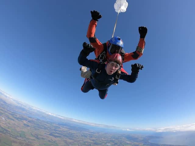 Arron completed the skydive in aid of Kirkcady YMCA