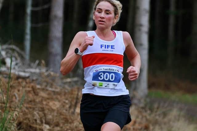 Alison Sutherland, first veteran 40 female in Devilla Forest 15km race