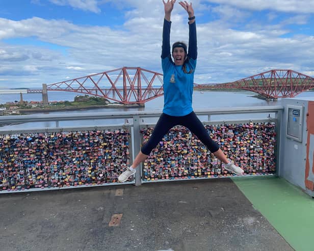 Fife woman Diane Davie cycled to the Forth Road Bridge and then danced across it and back to raise money for the RAF Benevolent Fund at the weekend.
