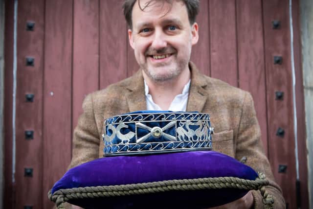 Peter Mackay, pictured with the Bardic Crown, has been awarded the historic literature honour of thre Bard of the Royal National Mòd. (Photo: Elaine Livingstone)
