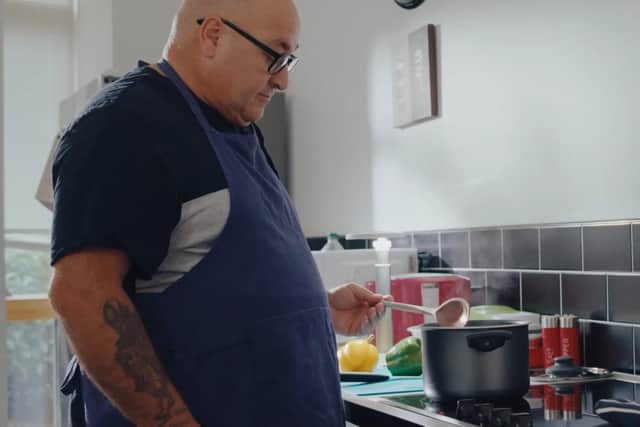 Derek Donaldson can be seen cooking in the TV advert for sight loss charity Sight Scotland Veterans.