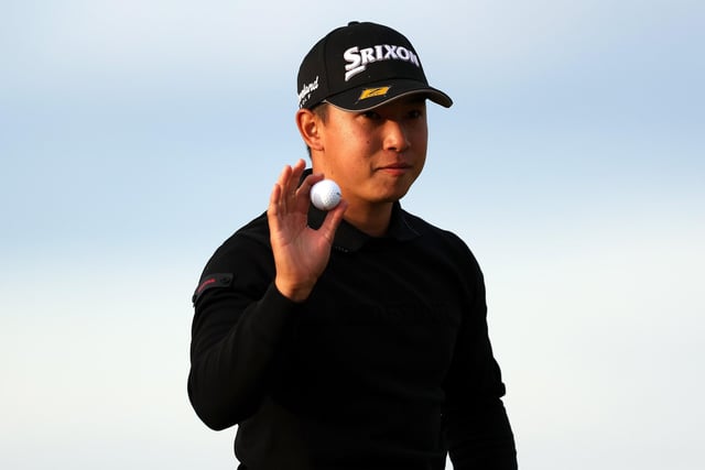 Yuto Katsuragawa of Japan celebrates during Day One of The 150th Open at St Andrews Old Course on July 14, 2022 in St Andrews, Scotland. (Photo by Harry How/Getty Images)