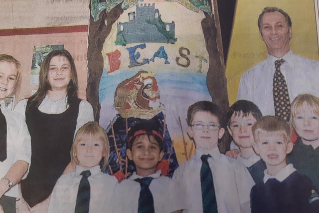 Children at Dunnikier Primary School brightened up the foyer of the Adam Smith Theatre with colourful handmade banners.
They delivered 15 in total to mark the theatre’s pantomime, Beauty And The Beast.
They are pictured with headteacher Craig Mitchell