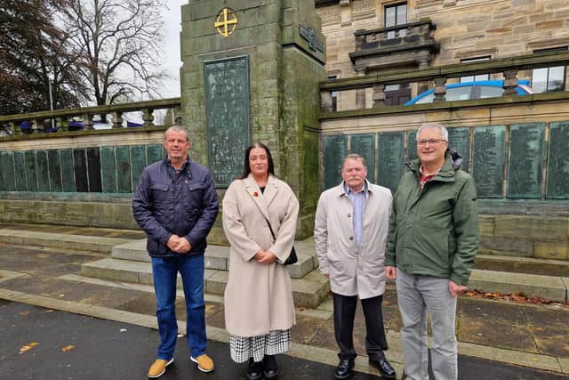 At Kirkcaldy War Memorial are Paul and Melody Simms, Peter Shields and Ray Davidson (Pic: Fife Free Press)