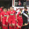 Glenrothes skipper Callum kinnes leads out his team. He was soon to score game's first goal. (Pics courtesy Glenrothes FC)