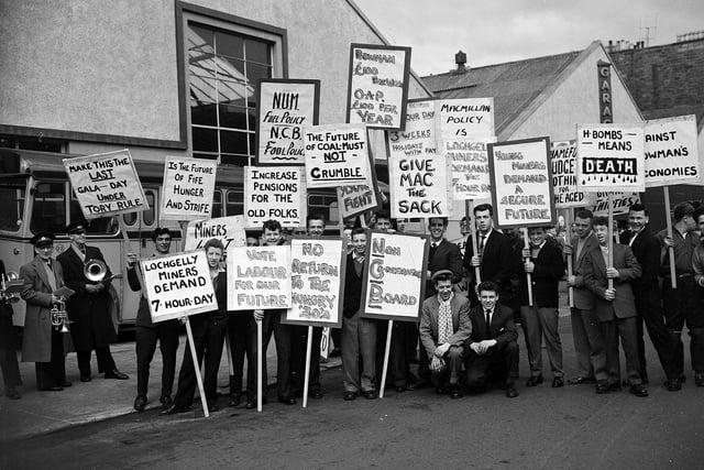 Miner's May Day Rally - Lochgelly youths display the placards they carried in the procession