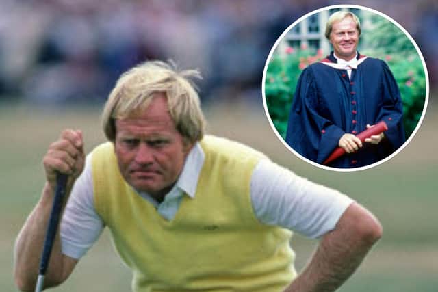 Jack Nicklaus during The Open at St Andrews in 1984; and inset, after receiving his honorary degree in 2008.