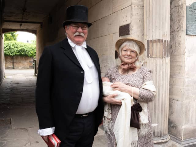 The baptism re-enactment started outside the house where Adam Smith's mother lived. She is pictured with the infant, and James Oswald, of Dunnikier, son of Kirkcaldy's former MP who was there to offer support after the death of Smith's father.