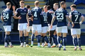 Raith Rovers captain Scott Brown being congratulated by team-mates after scoring against Arbroath at the weekend (Pic: Fife Photo Agency)