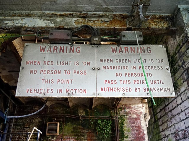 Safety signage is still visible almost 20 years after the colliery closed.