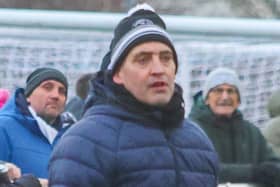 Saints boss Robbie Raeside is pictured during 3-0 league defeat at Dunipace on January 27 (Pic Scott Louden)
