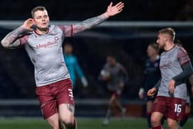 Arbroath's Ali Adams celebrates after scoring the opener against Raith Rovers during the Scottish Championship match at Starks Park on December 30 (Pic by Paul Byars/SNS Group)