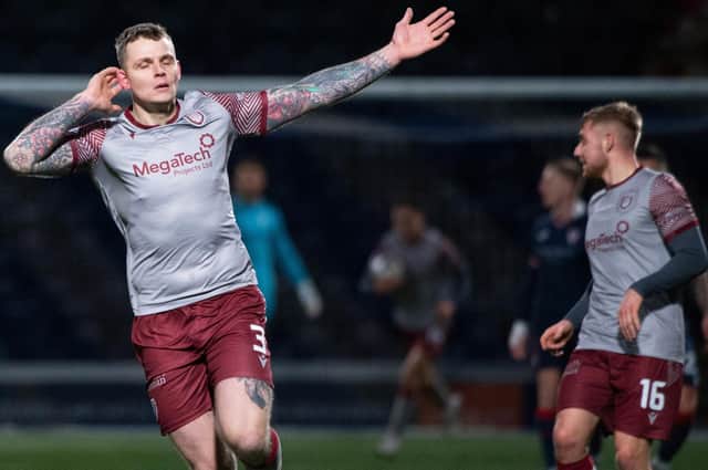 Arbroath's Ali Adams celebrates after scoring the opener against Raith Rovers during the Scottish Championship match at Starks Park on December 30 (Pic by Paul Byars/SNS Group)