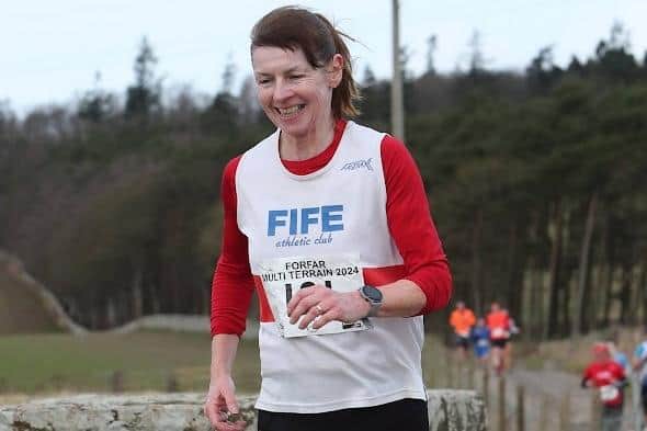 Fife AC's Hilary Ritchie finished as the first female 60 in the Forfar Multi Terrain Half Marathon, with a time of 1:48:20. Photo courtesy of Pete Bracegirdle.