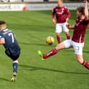 Dan Armstrong scores his second goal against Arbroath (Pic: Fife Photo Agency)