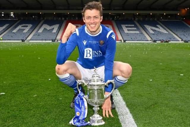 Murray Davidson with the Scottish Cup trophy at Hampden Park three years ago, after a Shaun Rooney goal had given St Johnstone a 1-0 final win over Hibernian (Pic by Rob Casey/SNS Group)