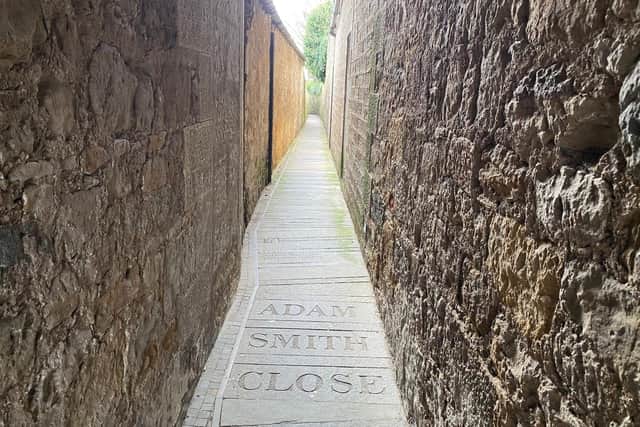 The Adam Smith Close features a timeline of events in his life