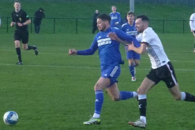 Lewis Payne (right) in action for St Andrews United at Preston Athletic last weekend (Pic by Donald Gellatly)