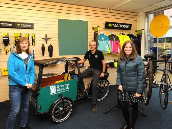 Greener Kirkcaldy staff at its new community bike shop in Kirkcaldy which opened this year. Pictured are: Suzy Goodsir, David Glover and Lauren Parry. Pic:  Fife Photo Agency.