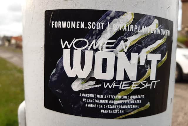The 'Women Won't Wheesht' stickers put on lamp-posts on a Kirkcaldy street